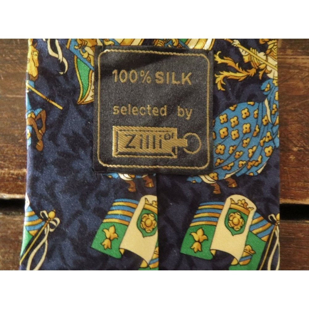 100% Italian Silk Handmade ZILLI Necktie Tie Medieval Knight Crusader Joust